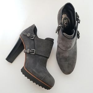 Tod's Suede Monk Strap Platform Heel Bootie Gray 5